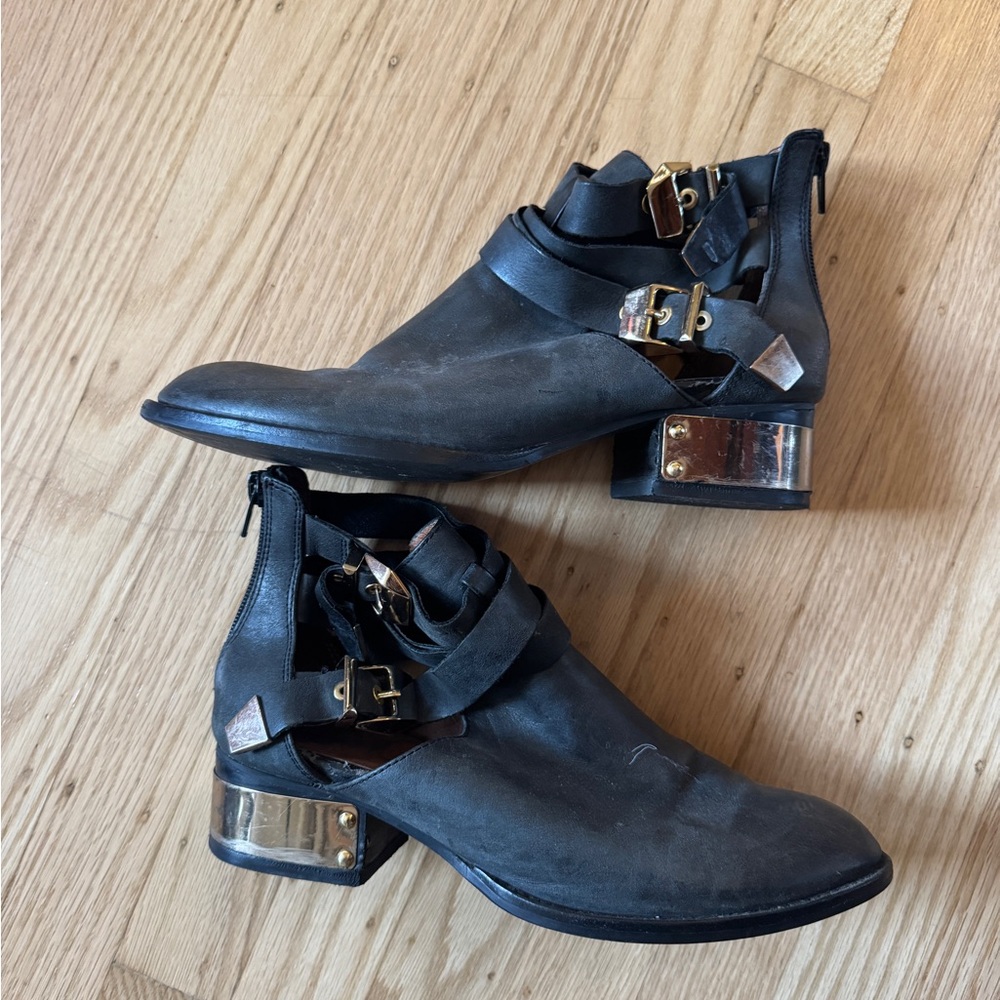 Jeffrey Campbell Black Ankle Boots with Gold Accents